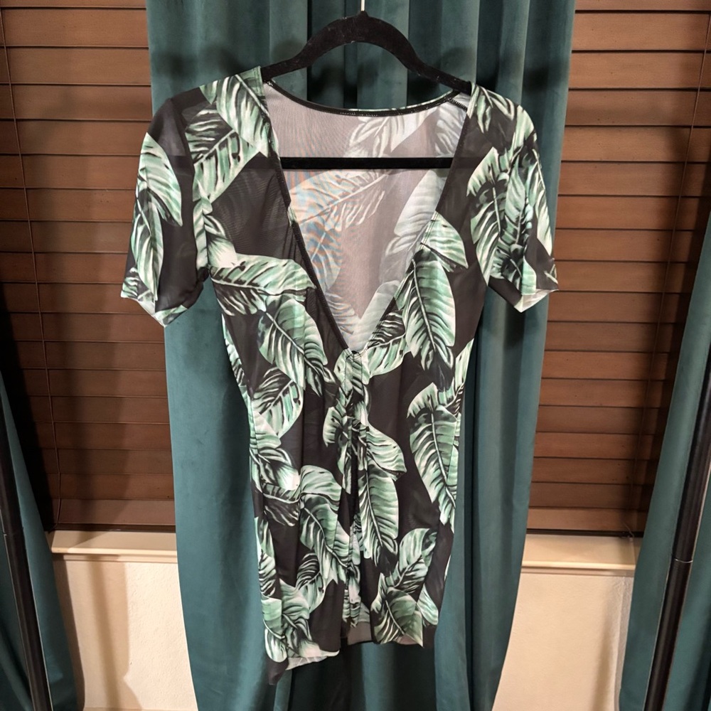 SHEIN White and Green Tie Front Blouse Coverup